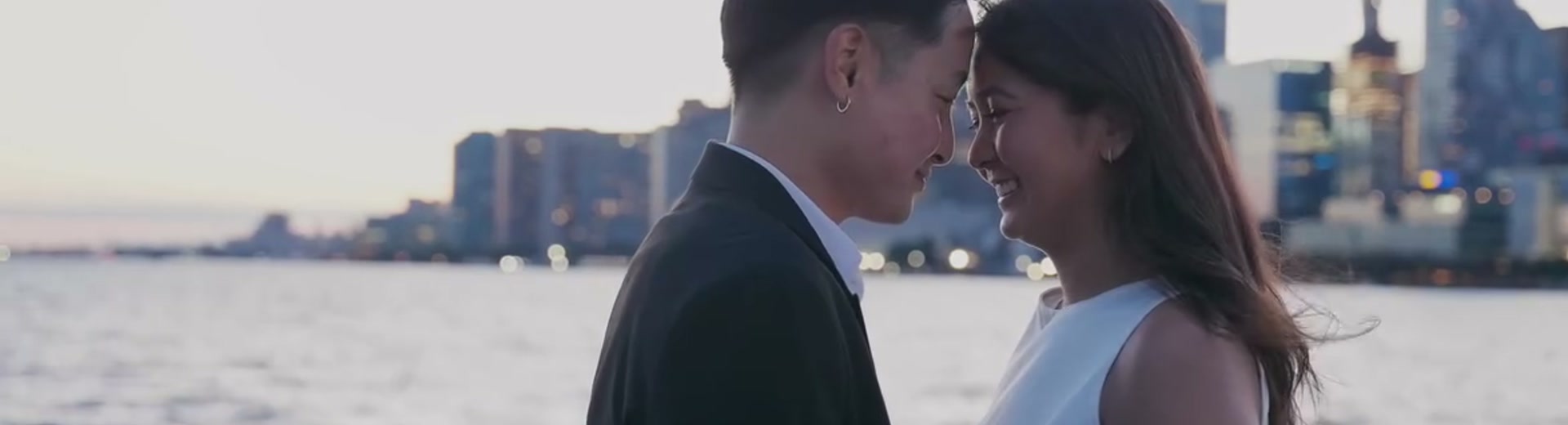 Wide skyline frame from the elopement film