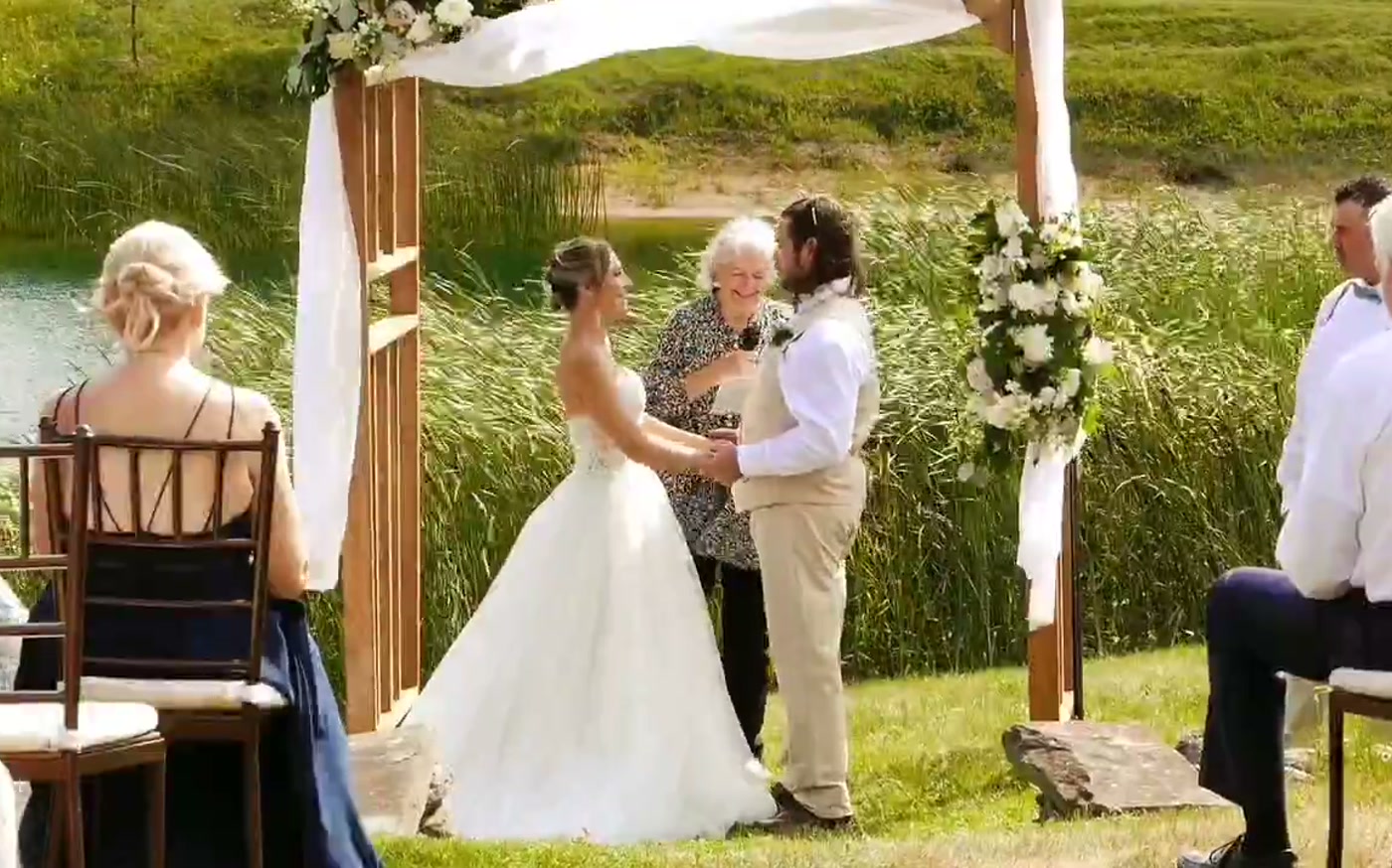 Countryside wedding ceremony in soft daylight